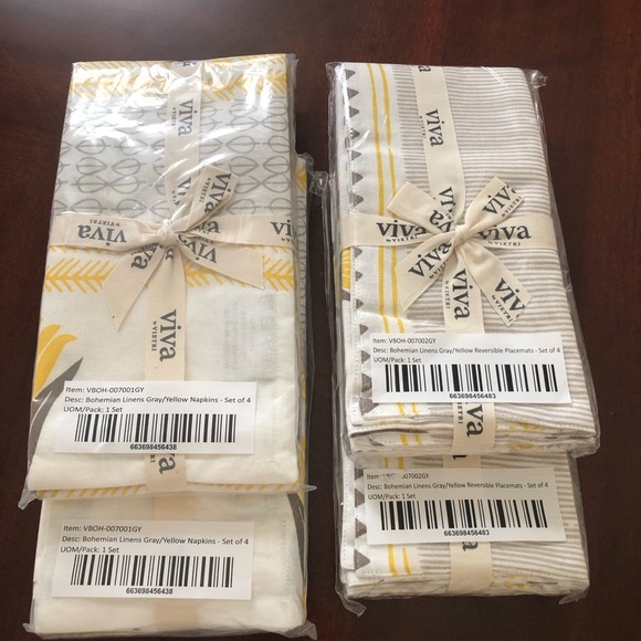 NIP Set of 8 each - Vietri Bohemian Gray/Yellow Napkins & Placements - Picture 1 of 11